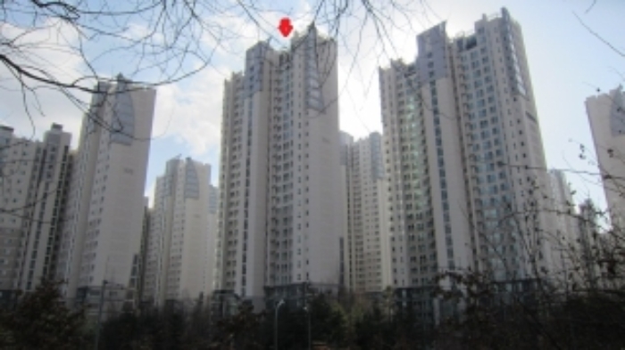 건물동을 포함한 단지 주변을 북쪽에서 바라본 전경