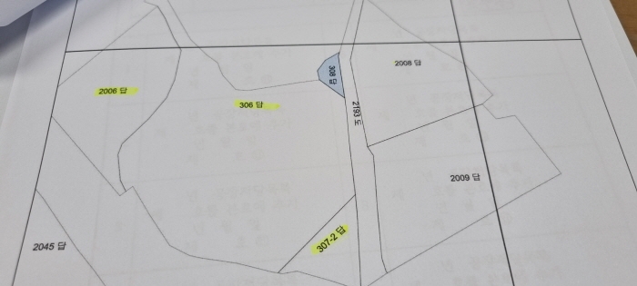 장수 계북 원천 308,306,307-2 지적도면 사진
