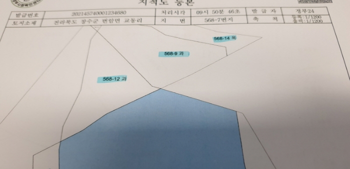 장수 번암 교동 568-7,-8.-9,-10,-11,-13,-14 지적도 사진