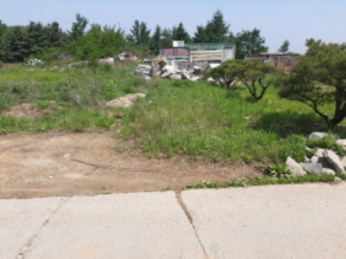 목록2 전경(평탄작업을 한 나대지-끝쪽 경계부근에 제시외 컨테이너,정원석 무더기,앞쪽에 정원수)