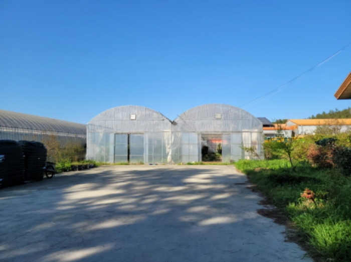 물건1번, 전경으로 제시외 건물(ㄱ) 비닐하우스 소재함. 