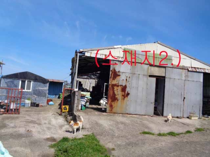소재지1.(어음리 3064-1) 지상에 소재지2.`파이프조 판넬지붕 단층 축사` 제시건물 전경
