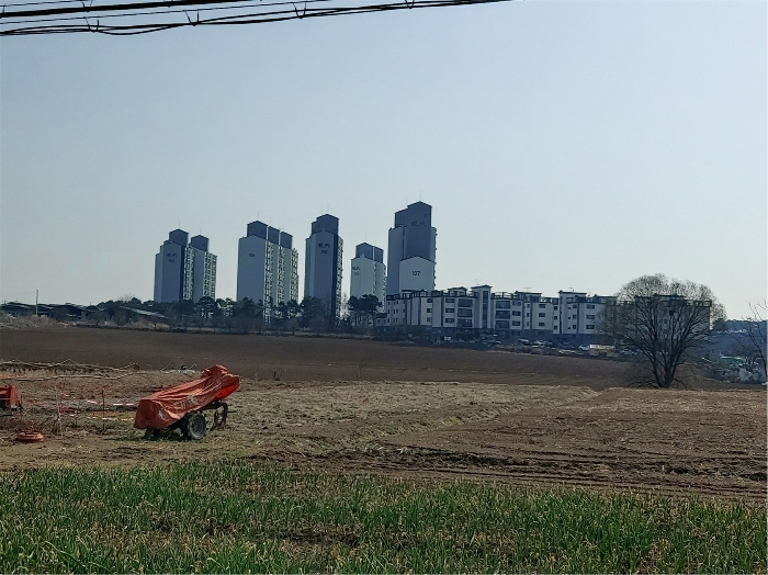 본건이 속한 "모전리현대아파트" 단지 주위의 전경
(서측 인근 국도변에서 촬영)