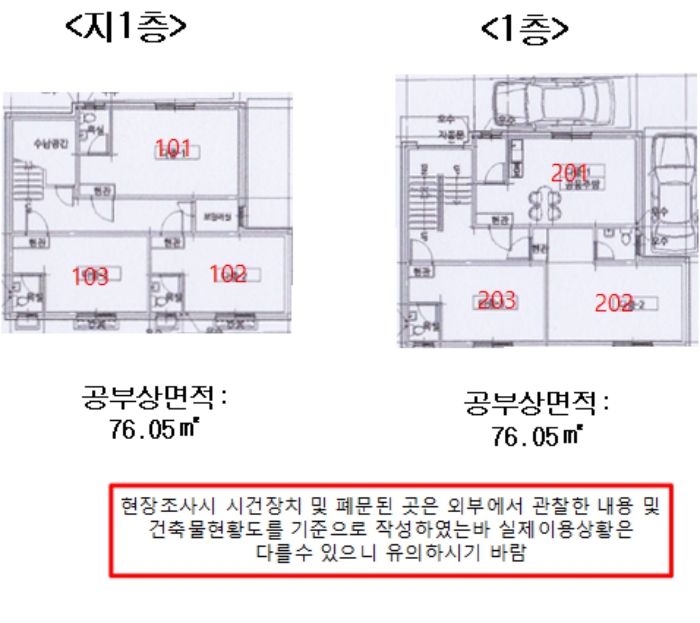 건물개황 및 내부구조도(지1층,1층)