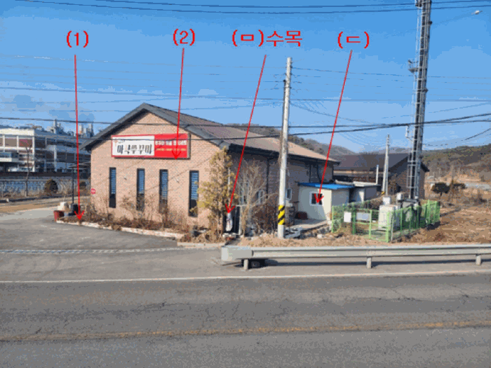 기호(1,2) 및 제시외(ㄷ), 제시외(ㅁ) 수목 전경 - 본건 남측에서 촬영