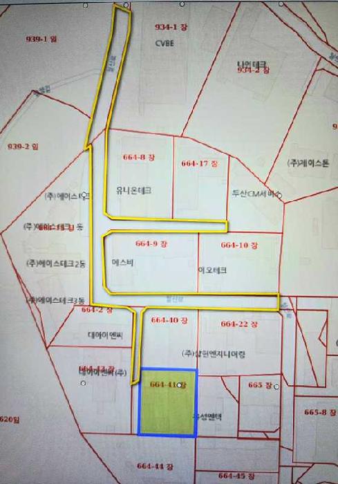 지적약도(노란색은 진입도로)