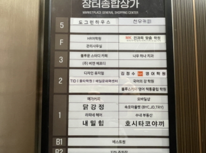 장터종합상가 안내도(지하1층 베스트원)