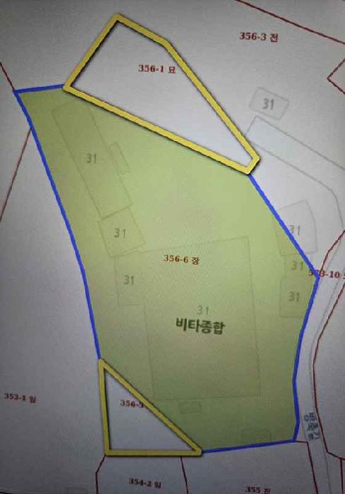 지번 약도(노란색은 표시목록 1,2번 묘지)