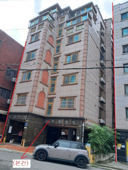 북측에서 촬영한 그린엠빌딩(토지,건물) 전체부분