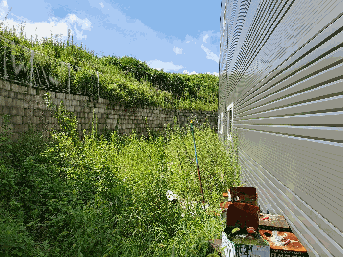 (1)토지, (2)건물 후면 전경