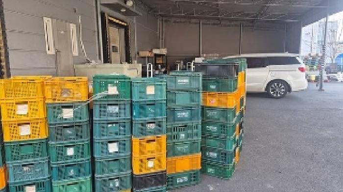 플라스틱박스가 적재되어 있음