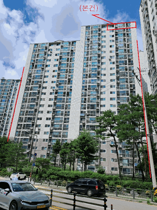 동측에서 촬영한 창동2차현대아파트 202동 23층 2304호부분