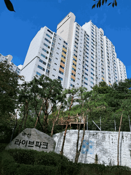 남동측에서 촬영한 벽산라이브파크아파트 114동 전체부분